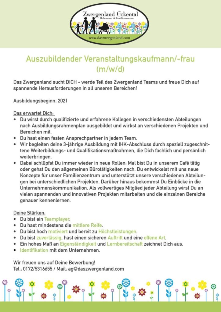 Auszubildende/r Veranstaltungskaufmann/frau (m/w/d) Zwergenland